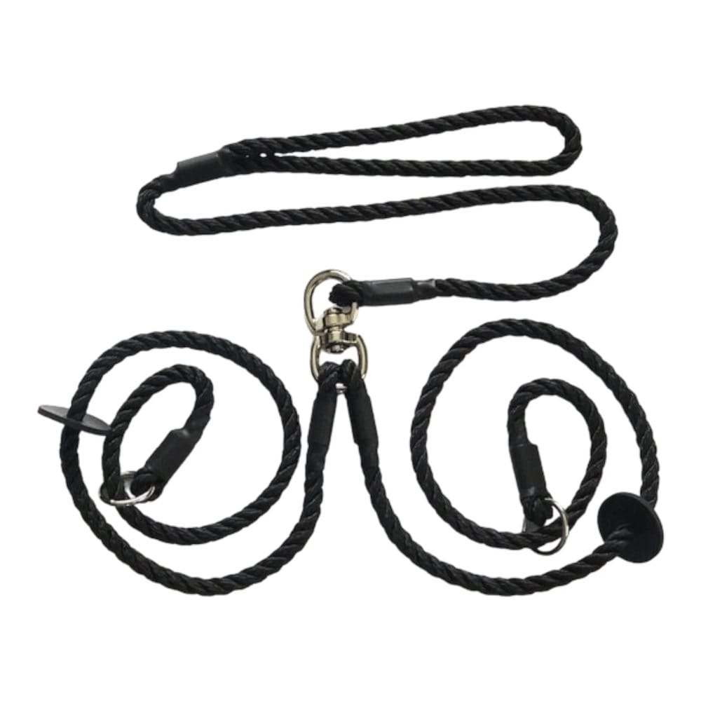 Handmade Double/ Brace Rope Slip Lead With Anti Tangle Swivel In Black